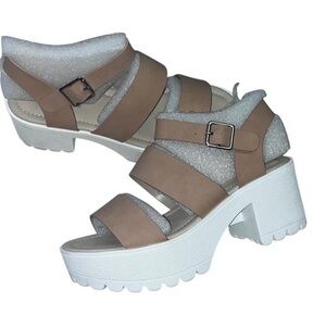 Soda Tan and White Platform Sandals